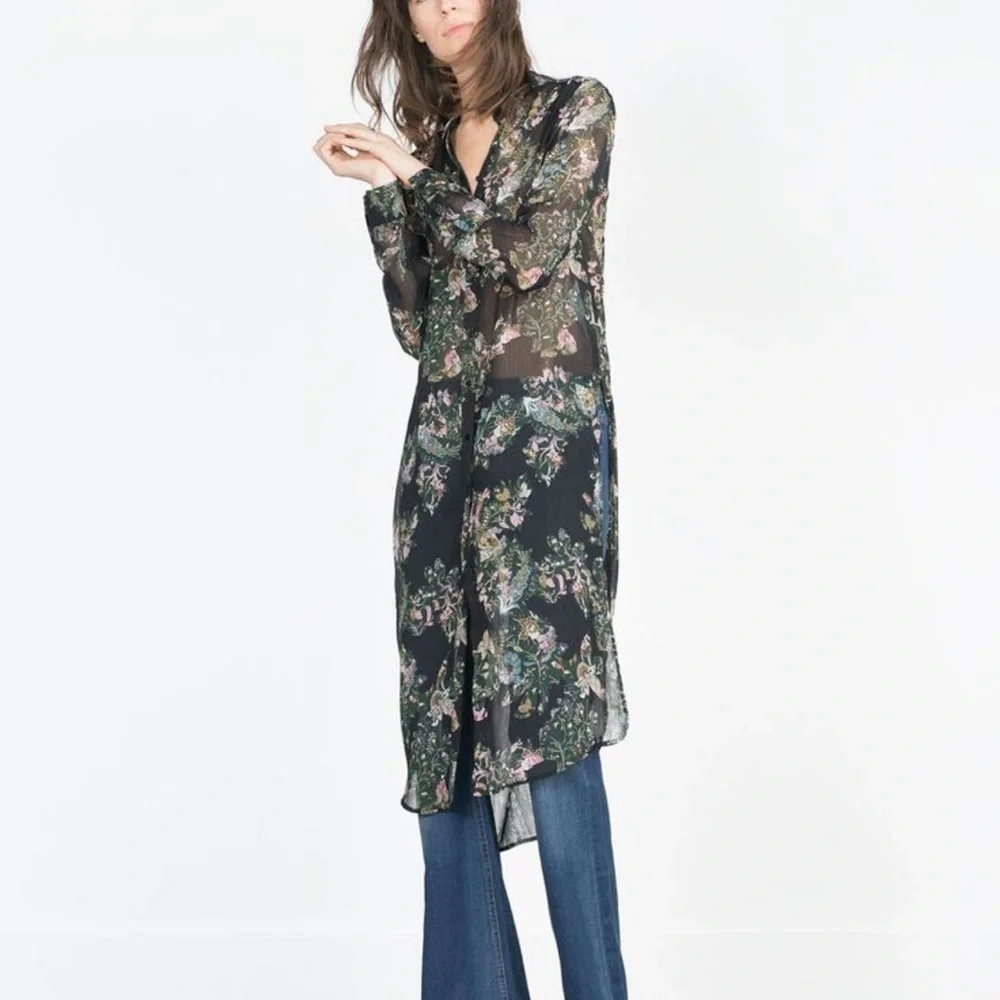 Zara Long Printed Floral Shirt size M - Picture 1 of 3